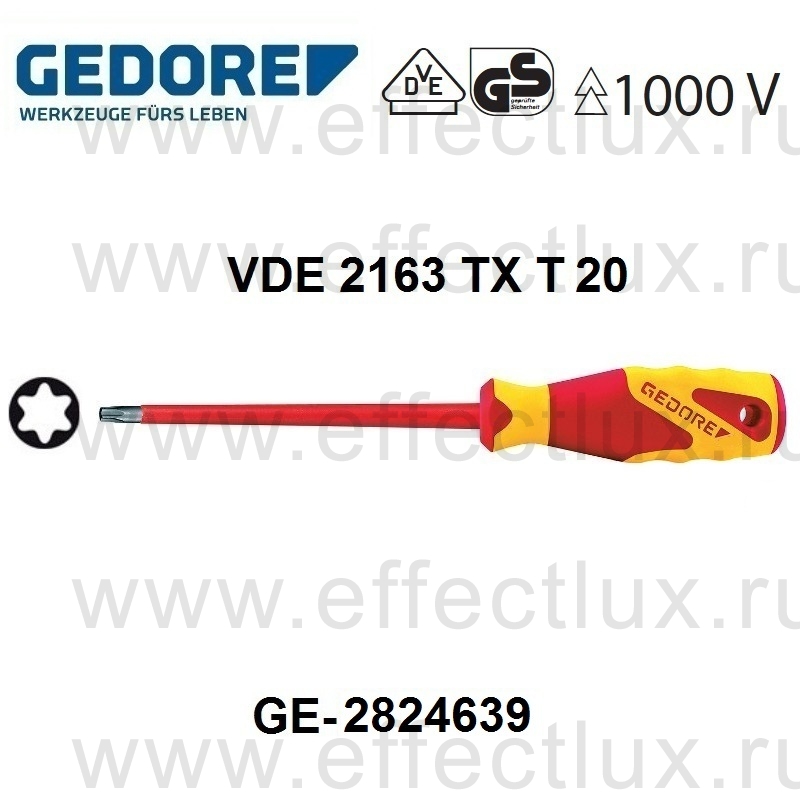 Gedore 2824639 VDE 2163 TX T20 VDE Screwdriver TORX T20 