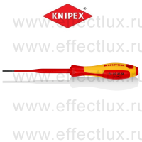 KNIPEX Серия 98 Отвёртка VDE шлицевая плоская SL 3.5x0.6x100 мм., с узким концом, длина 202 мм., диэлектрическая KN-982035SL