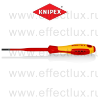 KNIPEX Серия 98 Отвёртка VDE шлицевая плоская SL 4.0x0.8x100 мм., с узким концом, длина 202 мм., диэлектрическая KN-982040SL 