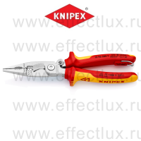 KNIPEX Серия 13 Клещи электромонтажные VDE, 6-в-1, зачистка 0.75 – 1.5 / 2.5 мм², рез Ø 15 мм. / 50 мм², 200 мм., защёлка, хромированные, 2-компонентные диэлектрические ручки, проушина для страховки KN-1396200T