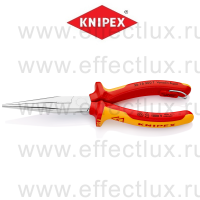 KNIPEX Серия 26 Длинногубцы с режущими кромками VDE, 200 мм., хромированные, 2-компонентные диэлектрические ручки, проушина для страховки KN-2616200T
