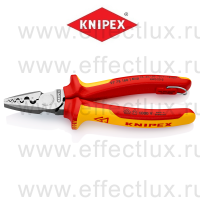 KNIPEX Серия 97 Пресс-клещи VDE, 9 гнёзд, контактные гильзы DIN 46228 1+4, , 0.25-16 мм², 180 мм., 2-компонентные диэлектрические ручки, проушина для страховки KN-9778180T