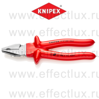 KNIPEX Серия 02 Плоскогубцы комбинированные особой мощности VDE, 225 мм., хромированные, обливные диэлектрические ручки KN-0207225
