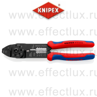 KNIPEX Пресс-клещи, 3 гнезда, штекеры открытые неизолированные 6.3 мм.: 0.5-2.5 мм², длина 230 мм. KN-9721215B