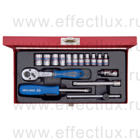 2516MR Набор торцевых головок с принадлежностями 1/4", шестигранные, 4-13 мм., 16 предметов