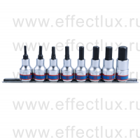 3108PR8 Набор торцевых головок 3/8" с отвёрточными вставками на планке, Hex, 3-12 мм, L = 50 мм, 8 предметов