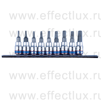 2109PR Набор торцевых головок 1/4" с отвёрточными вставками Torx на планке, Т8-Т40 мм, L = 37 мм., 9 предметов