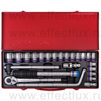 4533MR03 Набор торцевых головок с принадлежностями 1/2", шестигранные, 10-32 мм., 24 предмета