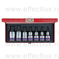 4117PR Набор торцевых головок с отвёрточными вставками Spline 1/2", M6-M18, L = 60 мм., 7 предметов