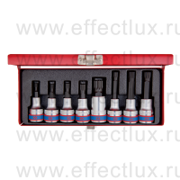 4128PR Набор торцевых головок с отвёрточными насадками Spline, 1/2", M5-M16, L = 80 мм., 8 предметов