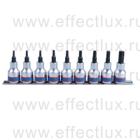 4109PR10 Набор торцевых головок с отвёрточными вставками Torx, 1/2", Т20-Т60 мм., L = 60 мм., 9 предметов