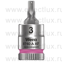 WERA 8740 A HF Торцевая головка для винтов с внутренним шестигранником Zyklop с приводом 1/4", с фиксирующей функцией, размер: 3 мм. WE-003332