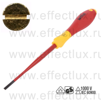 WIHA 3201 3.5 x 100 Отвёртка диэлектрическая VDE SoftFinish® electric slimFix прямой шлиц, зауженное жало 3.5x100 мм. WI-35446
