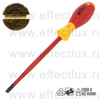 WIHA 3201 6.5 x 150 Отвёртка диэлектрическая VDE SoftFinish® electric slimFix прямой шлиц, зауженное жало 6.5x150 мм. WI-10155