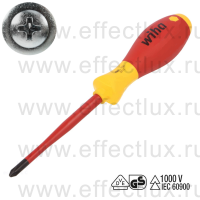 WIHA 3211 PH2 x 100 Отвёртка диэлектрическая VDE SoftFinish® electric slimFix шлиц PH (Phillips) зауженное жало, PH2x100 мм. WI-35394