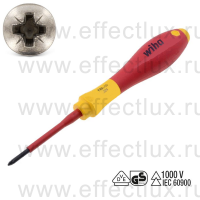WIHA 324 PZ0 x 60 Отвёртка диэлектрическая VDE SoftFinish® electric шлиц PZ (Pozidriv), PZ0x60 мм. WI-00877