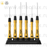 WIHA 270P Набор микро-отвёрток PicoFinish® ESD профиль: Schlitz, Phillips, 6 предметов+держатель WI-43707