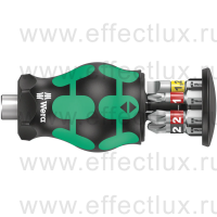 WERA Kraftform Kompakt Stubby Magazin 2 короткая отвёртка-битодержатель с битами, магнитная,  SL: 0.8x5.5/1.2x6.5, PH 1/2, PZ 1/2, 6 предметов WE-008874