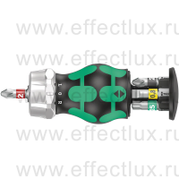 WERA Kraftform Kompakt Stubby Magazin RA2 короткая отвёртка-битодержатель с трещоткой и битами, 1/4" C 6.3: PH 1/2, PZ 1/2, SL 5.5, TX 25, 6 предметов WE-008884