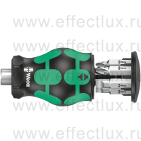 WERA Kraftform Kompakt Stubby Magazin 4 короткая отвёртка-битодержатель с битами, магнитная, PH 1/2/3, SL 0.6x4.5/1.0x5.5/1.2x6.5, 6 предметов WE-008877