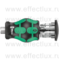 WERA Kraftform Kompakt Stubby Magazin 5 короткая отвёртка-битодержатель с битами, магнитная, SL 1.0x5.5/1.2x6.5; PH 1/2; Roberston: # 1/# 2, 6 предметов WE-008878