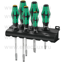 WERA 334/355 SK/6 Kraftform Plus Lasertip Набор отвёрток + подставка SL+PZ, 6 предметов WE-007681