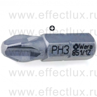 WERA 851/1 Z PH Бита универсальная для винтов Phillips, вязко-твёрдая, 1/4" C6.3, PH 3 x 25 мм. WE-072074