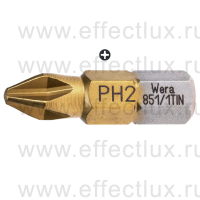 WERA 851/1 TiN PH Бита с покрытием из нитрида титана для винтов Phillips, сверх-твёрдая 1/4" C6.3, PH 2 x 25 мм. WE-480172