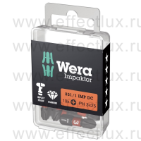 WERA 851/1 IMP DC PH3 DIY Impaktor Набор бит ударных с алмазным напылением наконечников, 1/4" C6.3, 10xPH3x25 мм. WE-057617