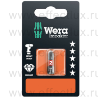 WERA 851/1 IMP DC SB PH2 Impaktor Бита ударная с алмазным напылением наконечника в SB упаковке, 1/4" C6.3, 1xPH2x25 мм. WE-073916