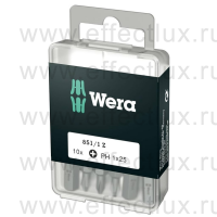 WERA 851/1 Z DIY SiS 10 PH1 Набор бит универсальных для винтов Phillips, вязко-твёрдых, 1/4" C6.3, 10 х PH 1 x 25 мм. WE-072400