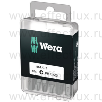 WERA 851/1 Z DIY SiS 10 PH3 Набор бит универсальных для винтов Phillips, вязко-твёрдых, 1/4" C6.3, 10 х PH 3 x 25 мм. WE-072402