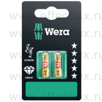 WERA 851/1 BDC SB SiS PH2-2 Биты торсионные для винтов Phillips в SB упаковке, алмазное напыление, 1/4" C6.3, 2 х PH 2 x 25 мм. WE-073335