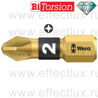WERA 855/1 BDC PZ2 Бита торсионная для винтов Pozidriv, алмазное напыление, 1/4" C6.3, PZ 2 x 25 мм. WE-056702
