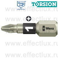 WERA 3855/1 TS PZ1 Бита торсионная для винтов Pozidriv, из нержавеющей стали, 1/4" C6.3, PZ 1 x 25 мм. WE-071020