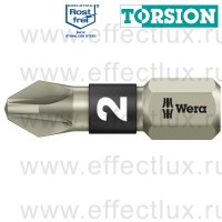 WERA 3855/1 TS PZ2 Бита торсионная для винтов Pozidriv, из нержавеющей стали, 1/4" C6.3, PZ 2 x 25 мм. WE-071021