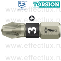 WERA 3855/1 TS PZ3 Бита торсионная для винтов Pozidriv, из нержавеющей стали, 1/4" C6.3, PZ 3 x 25 мм. WE-071022