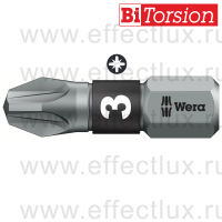 WERA 855/1 BTZ PZ3 Бита торсионная для винтов Pozidriv, вязко-твёрдая, 1/4" C6.3, PZ 3 x 25 мм. WE-056724