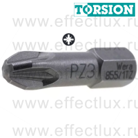 WERA 855/1 TZ PZ3 Бита торсионная для винтов Pozidriv, вязко-твёрдая, 1/4" C6.3, PZ 3 x 25 мм. WE-056825