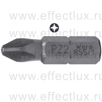 WERA 855/1 Z PZ Бита универсальная для винтов Pozidriv, вязко-твёрдая, 1/4" C6.3, PZ 2 x 25 мм. WE-072082