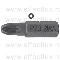 WERA 855/1 Z PZ Бита универсальная для винтов Pozidriv, вязко-твёрдая, 1/4" C6.3, PZ 3 x 25 мм. WE-072084