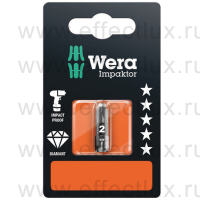WERA 855/1 IMP DC SB PZ2 Impaktor Бита ударная с алмазным напылением наконечника в SB упаковке, 1/4" C6.3, 1xPZ2x25 мм. WE-073921
