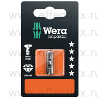 WERA 855/1 IMP DC SB PZ3 Impaktor Бита ударная с алмазным напылением наконечника в SB упаковке, 1/4" C6.3, 1xPZ3x25 мм. WE-073922