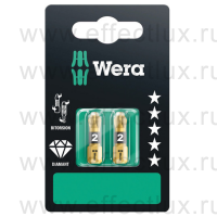 WERA 855/1 BDC SB SiS PZ2-2 Биты торсионные для винтов Pozidriv в SB упаковке, алмазное напыление, 1/4" C6.3, 2 х PZ 2 x 25 мм. WE-073339
