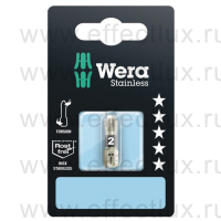 WERA 3855/1 TS SB SiS PZ2 Бита торсионная в SB упаковке для винтов Pozidriv, из нержавеющей стали, 1/4" C6.3, PZ 2 x 25 мм. WE-073614