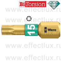 WERA 867/1 TORX® BDC TX15 Бита торсионная для винтов TORX®, алмазное напыление, 1/4" C6.3, TX 15 x 25 мм. WE-066102