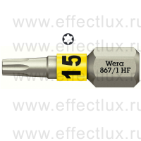 WERA 867/1 TORX® HF TX15 Бита для винтов TORX® с фиксирующей функцией, 1/4" C6.3, TX 15 x 25 мм. WE-066141