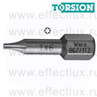 WERA 867/1 TORX® TZ TX6 Бита торсионная для винтов TORX®, вязко-твёрдая, 1/4" C6.3, TX 6 x 25 мм. WE-066301