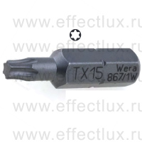 WERA 867/1 Z TORX® Wedge TX15 Бита для винтов с конической формой профиля TORX® вязко-твёрдая, 1/4" C6.3, TX 15 x 25 мм. WE-066455
