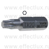 WERA 867/1 Z TORX® Wedge TX20 Бита для винтов с конической формой профиля TORX® вязко-твёрдая, 1/4" C6.3, TX 20 x 25 мм. WE-066460